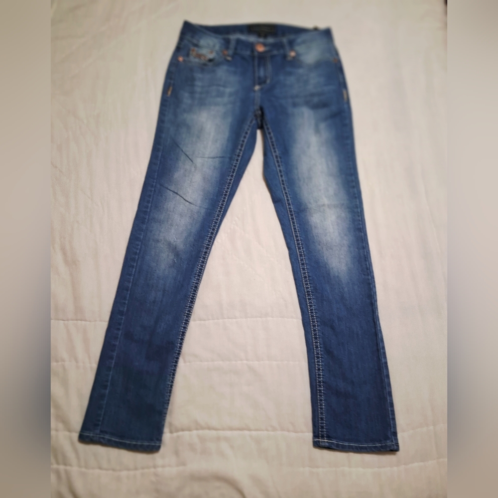 Cato Premium Contemporary Skinny Jeans Women's Sz 4 Med Wash Embellished Pockets